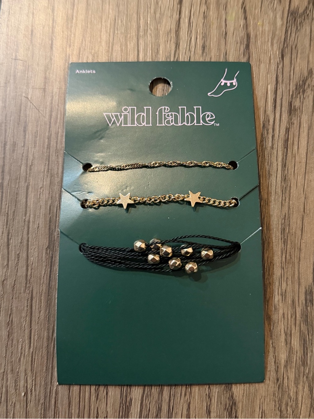 wild fable Gold and Black Layered Anklet Trio